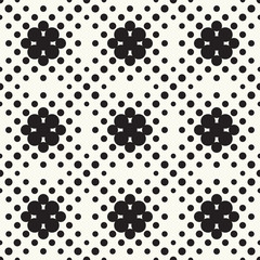 Fototapeta premium Seamless pattern halftone design. Modern textile print with black dots. Vector fashion background. Grid of circles.