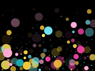 Memphis round confetti festive background in cyan blue, pink and yellow. Childish pattern vector.