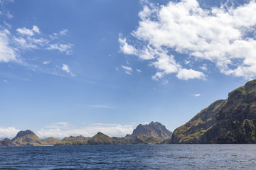 View of Pulau Padar island from a boat in the Komodo National Park.