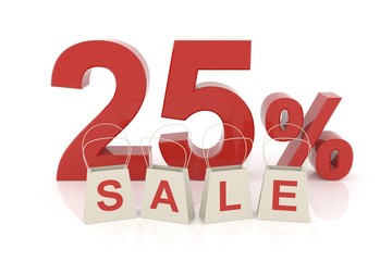 Twenty five percent sale. 3D rendering.