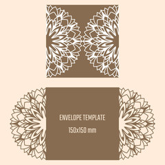 Laser cutting vector envelope. Wedding die cut invitation template. Cutout silhouette card. Scrapbook carved paperwork. Floral layout.