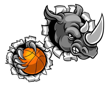 Rhino Holding Basketball Ball Breaking Background