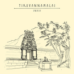 Tiruvannamalai, Tamil Nadu, India. Hindu temple, gopurams, holy cow statue