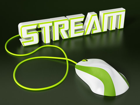 Cable mouse connected to stream text. 3D illustration