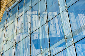 Constructor of blue transparent glass windows