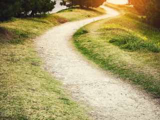 Walkway outdoor park pathway perspective with sunlight