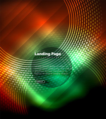 Neon glowing techno lines, hi-tech futuristic abstract background template with circles, landing page template