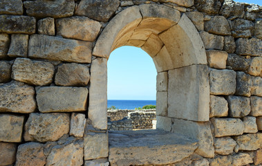 Fototapeta na wymiar Ruins of the ancient city of Chersonesos, in Sevastopol, Crimea