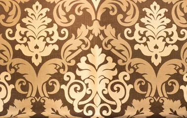 Gordijnen Oriental wallpaper pattern brown, golden background © Vera Verano