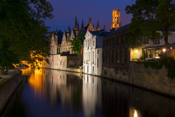 Steenhouwersdijk canal at night, Brugge, Belgium