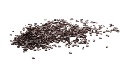 Chocolate sprinkles, granules isolated on white background and texture