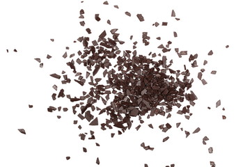 Chocolate sprinkles, granules isolated on white background and texture, top view