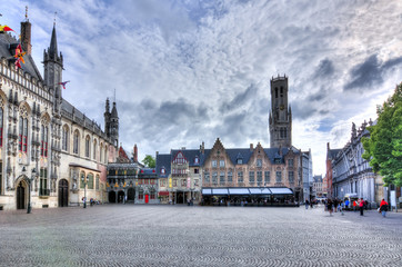 Fototapeta premium Burg square and Belfort tower, Bruges, Belgium