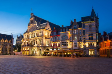 Fototapeta na wymiar Saint Bavo square at night, Gent, Belgium