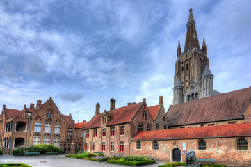 Fototapeta premium Bruges old town and Church of Our Lady, Brugge, Belgium