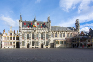 Town Hall and Basilica of Holy Blood on Burg square, center of Bruges, Belgium