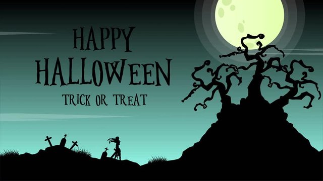 At night Halloween day with moon animation background
