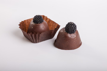 Handmade chocolate candy on white backgtound