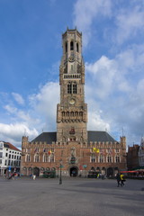 Naklejka premium Belfort tower on market square in center of Bruges, Belgium