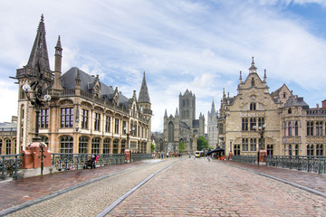 Fototapeta premium Towers and architecture of medieval Gent, Belgium
