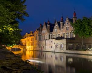 Steenhouwersdijk canal at night, Bruges, Belgium