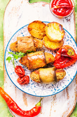 Turkish dish of eggplant parmak-koft