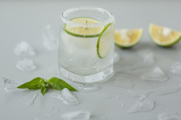 Cold citrus water with ice and mint