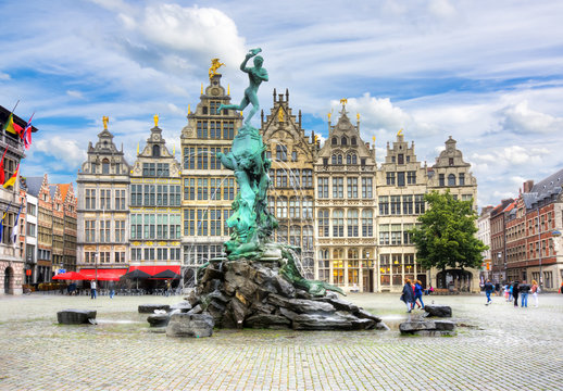 Brabo fountain on market square, Antwerp, Belgium