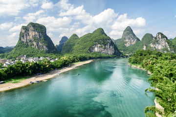Beautiful summer sunny landscape at Yangshuo County of Guilin - obrazy, fototapety, plakaty