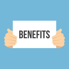 Man showing paper BENEFITS text