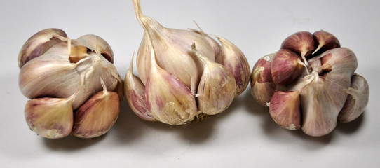 Heads of garlic on a light background