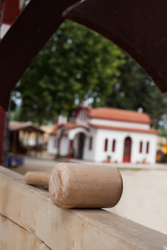 wooden hammer and bell to an old Greek monastery.