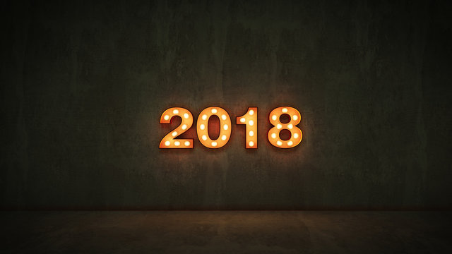 marquee light 2018 letter sign, New Year 2018. 3d rendering