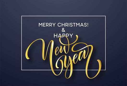 2019 New Year golden hand written lettering with on a black background. Vector illustration