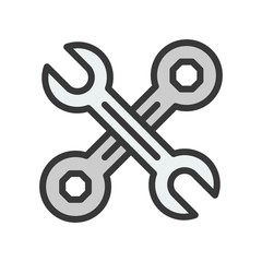 Spanner, Filled outline icon, carpenter and handyman tool and equipment set