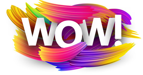 Wow paper poster with colorful brush strokes. - obrazy, fototapety, plakaty