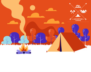 Hiking and camping vector  illustration.