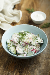 Radish and cucumber salad with sour cream or yogurt dressing