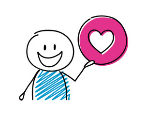 Heart (love) icon with happy stickman. Vector.