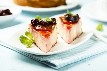 Homemade cheesecake with berry topping