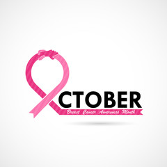 Breast Cancer October Awareness Month Typographical Campaign Background.Women health vector design.Breast cancer awareness logo design.Breast cancer awareness month icon.Realistic pink ribbon.