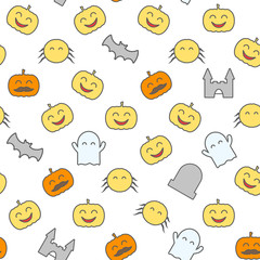 Halloween seamless pattern with cute and funny festive elements. Loopable background.