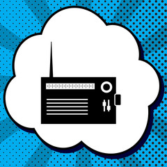 Radio sign illustration. Vector. Black icon in bubble on blue po