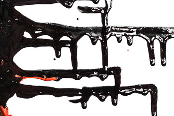 Flows of black and red thick paint on white background
