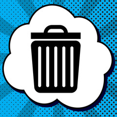 Trash sign illustration. Vector. Black icon in bubble on blue po