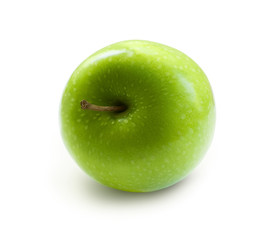 One whole green apple isolated on white background. Sour and healthy fruit