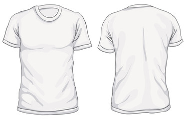 Vector illustration. Blank t-shirt front and back views. Isolated on white