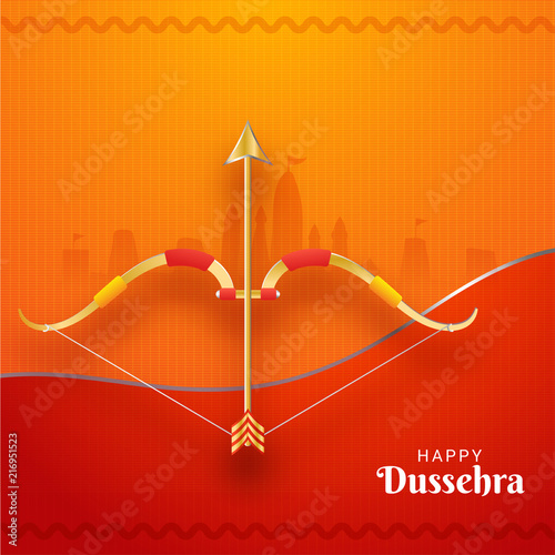 Happy Dussehra Festival Background With Golden Arrow And Bow And