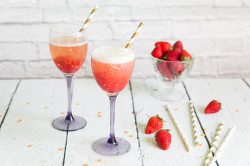 Luxury wine cocktail with strawberry sorbet