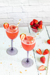 Luxury wine cocktail with strawberry sorbet